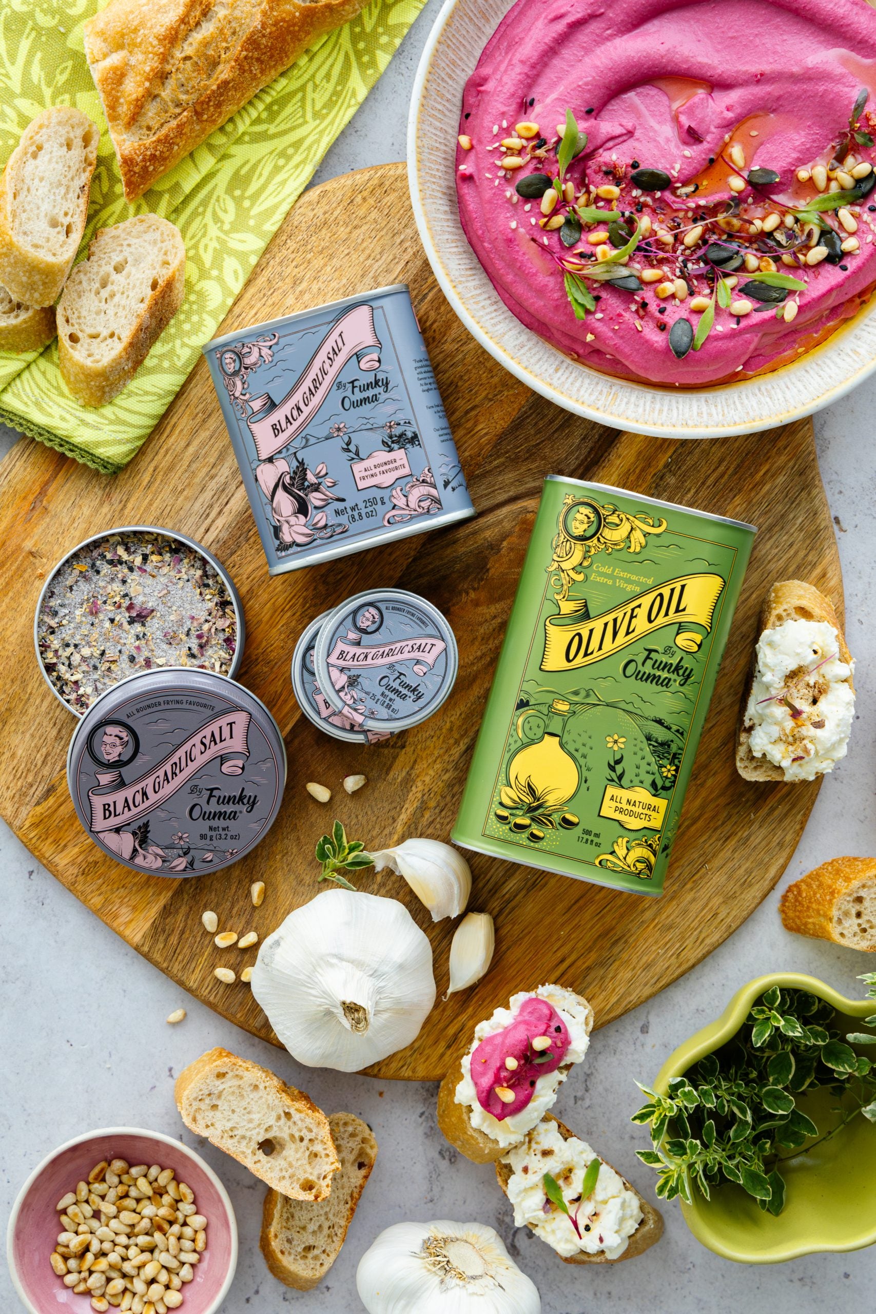 Funky Ouma Black Garlic Salt Tin - styled
