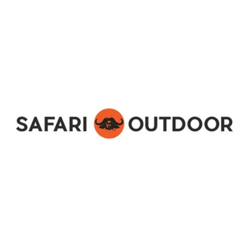 Logo of Safari Outdoor featuring the brand name with a buffalo icon and an orange circle.