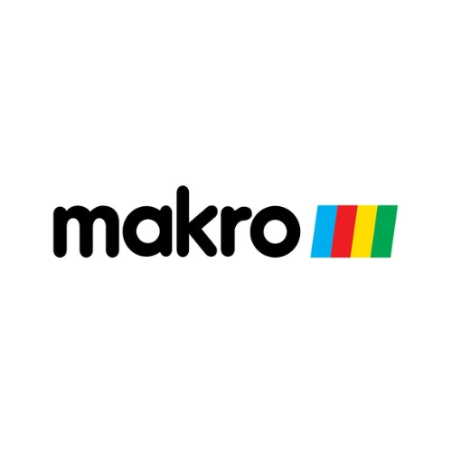 Logo of Makro featuring colorful stripes, representing the brand's identity and values.
