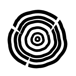 Black and white tree rings illustration, depicting growth patterns in tree stump cross-section.