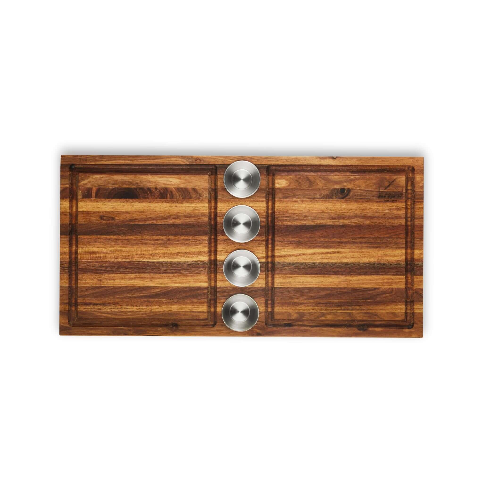 MBB Meat Board with stainless steel bowls for meal prep and serving at braai gatherings.