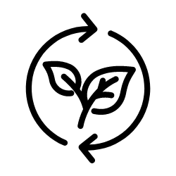 Icon representing sustainability with leaves and a recycling symbol.