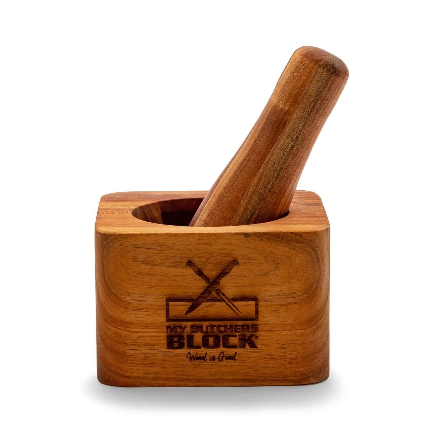 Pestle and mortar set made of premium acacia wood, perfect for grinding spices and mixing ingredients.