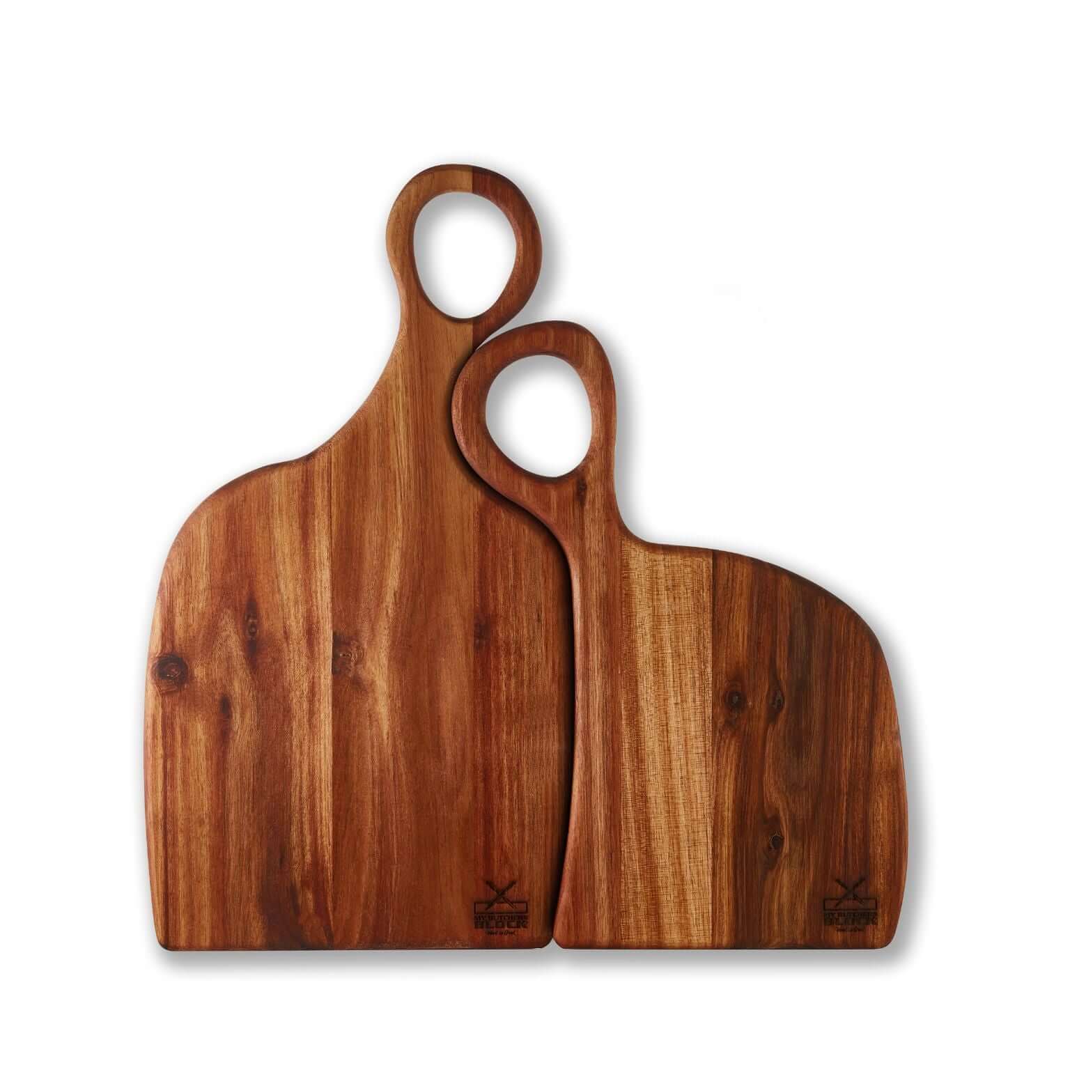 Nesting Board Set Large featuring two elegant wooden serving boards designed for space-saving and style.