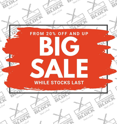 Promotional banner for a big sale with discounts from 20% off, urging customers to act fast while stocks last.