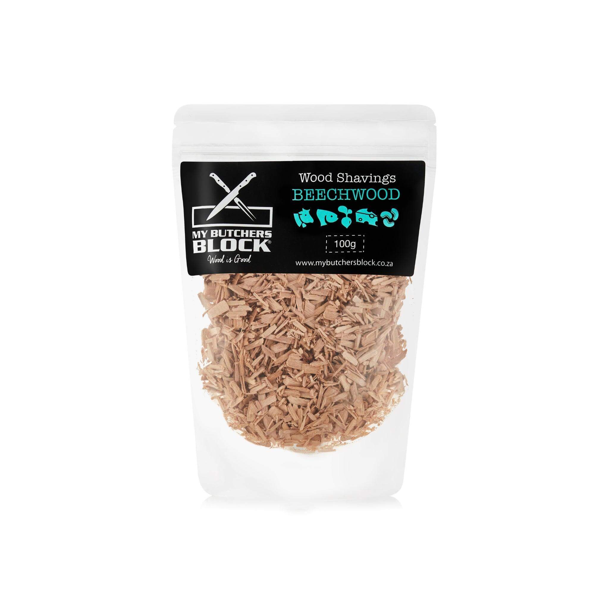 Package of Beechwood wood shavings for smoking food, ideal for gourmet cooking and enhancing flavors.
