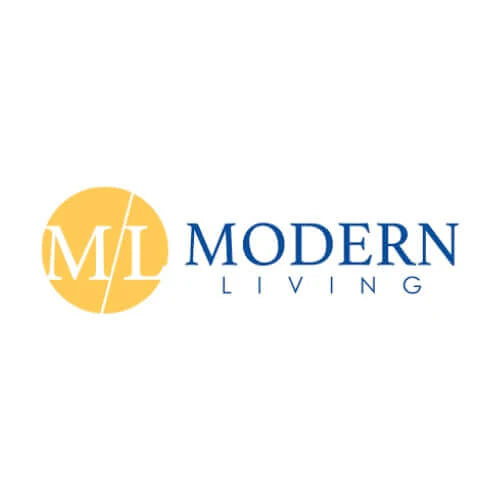 Modern Living logo with yellow circle and blue text