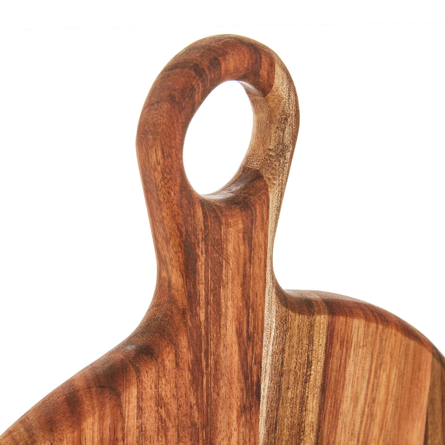Close-up of the handle on a Round Serving Board Large, showcasing its stylish design and craftsmanship.