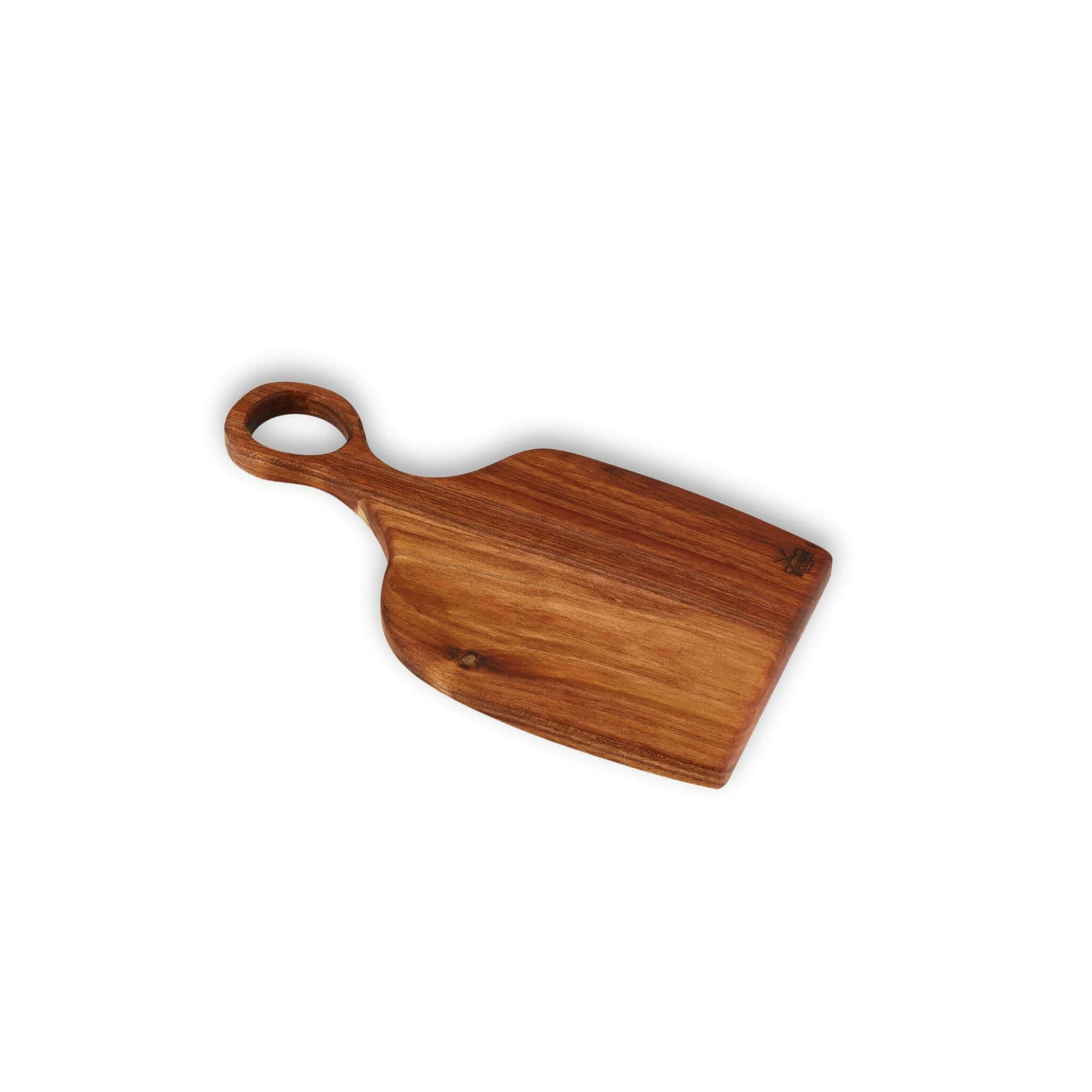 Small wooden serving board with ergonomic handle, part of the nesting board set for stylish kitchen use.
