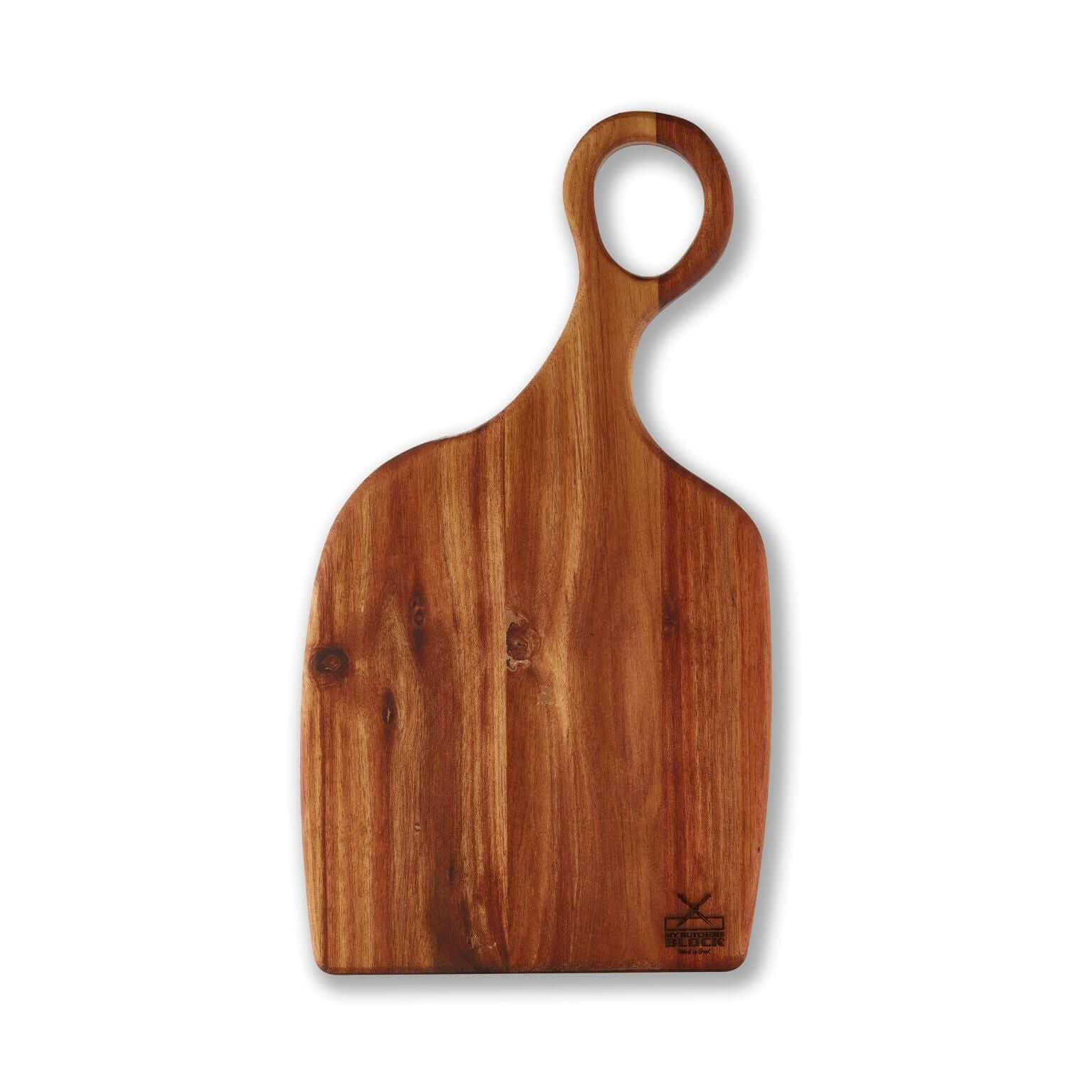 Large wooden nesting board with handle, perfect for cutting and serving, showcasing elegant craftsmanship.