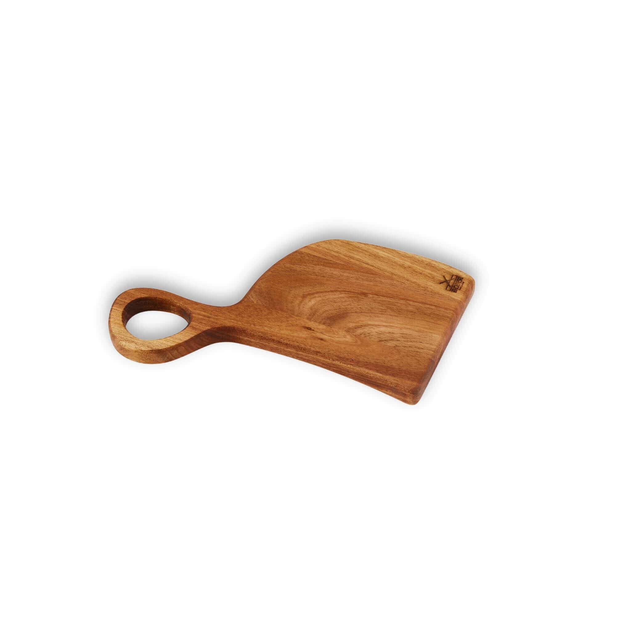 Nesting Board Set Small in natural wood, featuring ergonomic handle and modern abstract shape for kitchen serving.