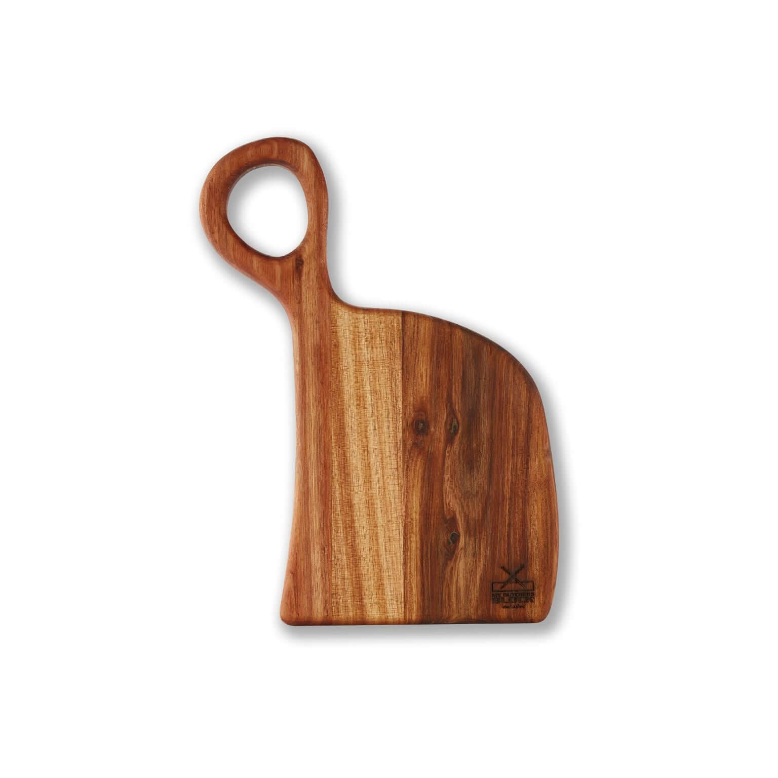 Elegant wooden nesting board with a handle, perfect for cutting and serving in a stylish kitchen.