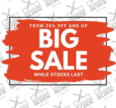 Promotional banner for a big sale with discounts from 20% off at My Butcher's Block, while stocks last.