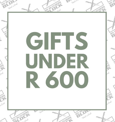 Promotional image featuring the text 'Gifts Under R 600' with a decorative background.