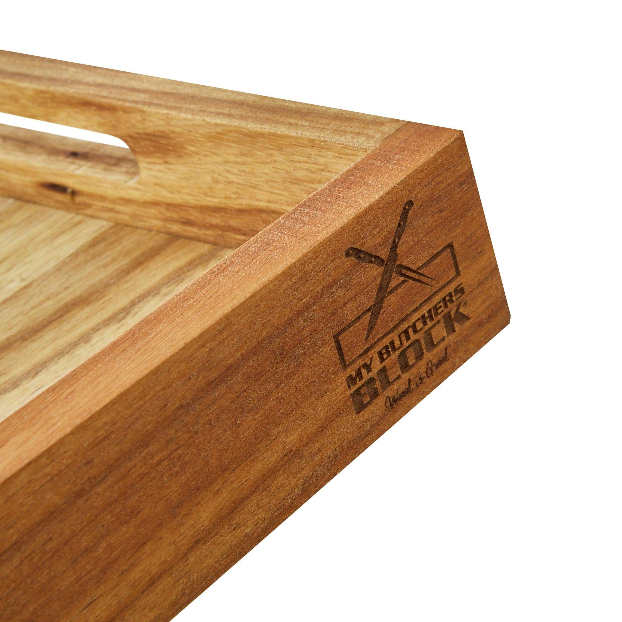 Close-up of My Butchers Block logo on Wooden Serving Tray