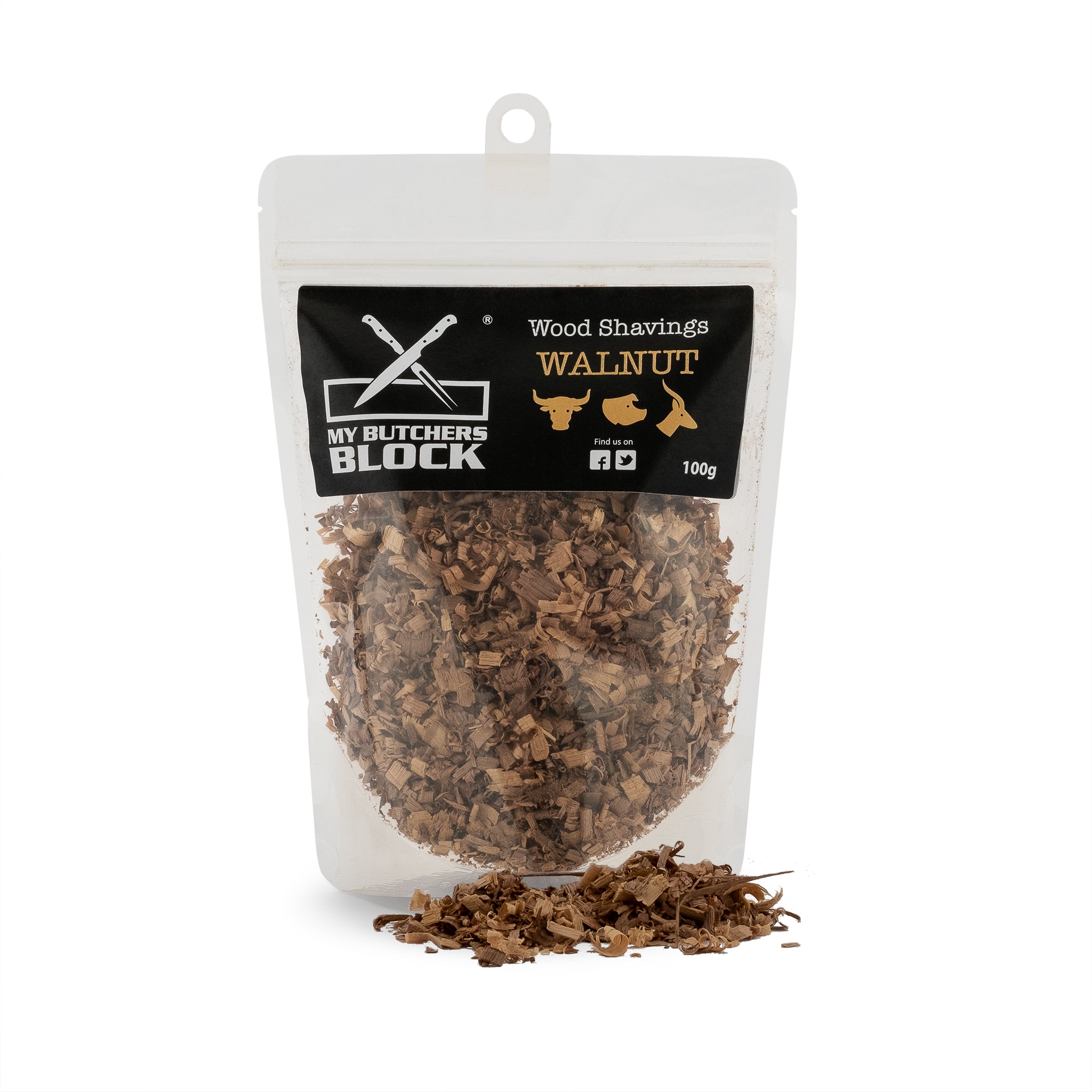 Walnut smoking wood shavings in a clear bag, perfect for enhancing food flavors during cooking.