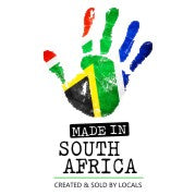 Colorful handprint design symbolizing local craftsmanship, labeled 'Made in South Africa'.