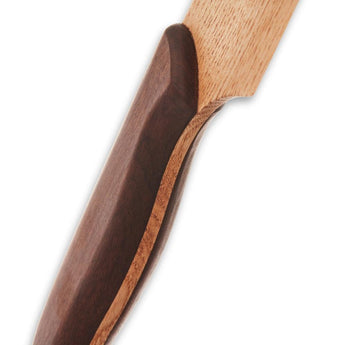 Close-up of the Cake Knife with Ash wood blade and Imbuia wood handle, showcasing its elegant craftsmanship.