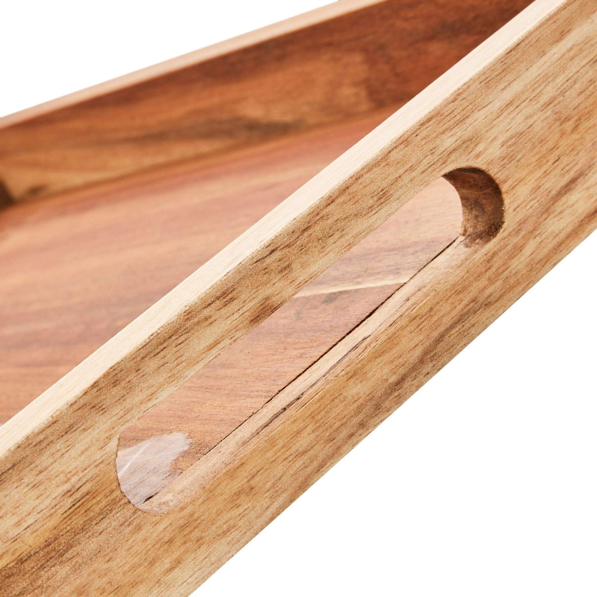 Handle detail on Small Wooden Serving Tray with black resin