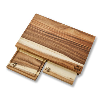3-in-1 wooden chopping board set with two smaller boards for food prep and safe meal organization.