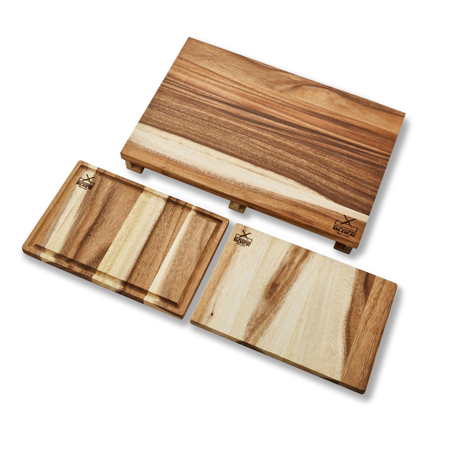 3-in-1 wooden chopping board set featuring three boards for meat and veggies, perfect for organized meal prep.
