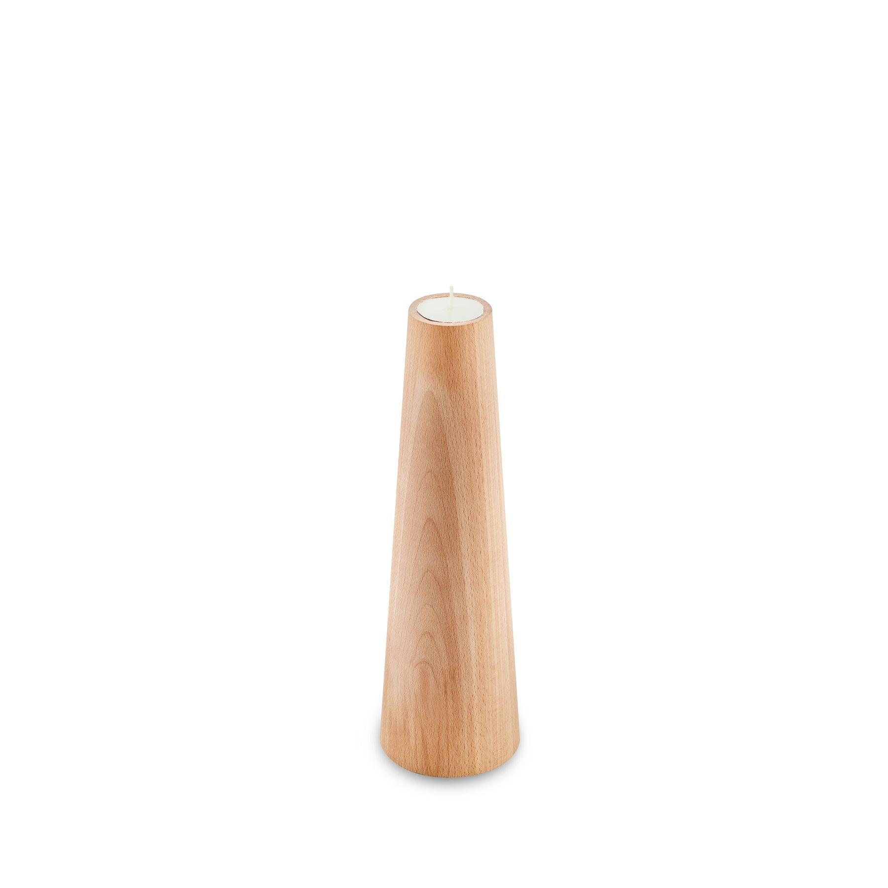 Sustainable medium Beechwood candlestick with rustic finish, perfect for mid-century and Scandi-chic decor.