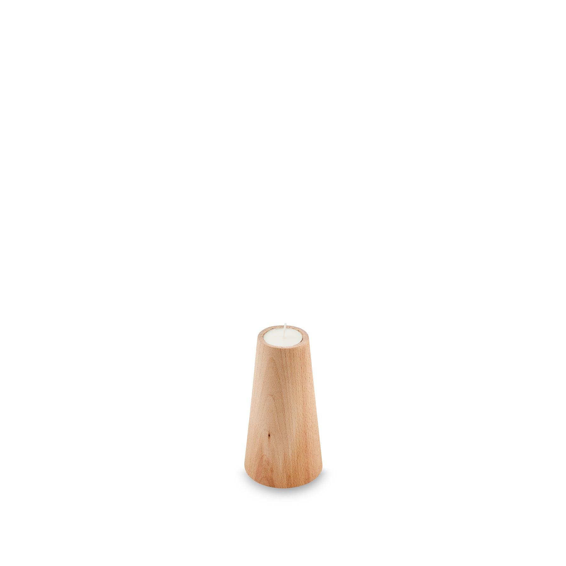 Candlestick Arcturus in solid beechwood with rustic finish, perfect for minimalist decor and Scandi-chic styling.