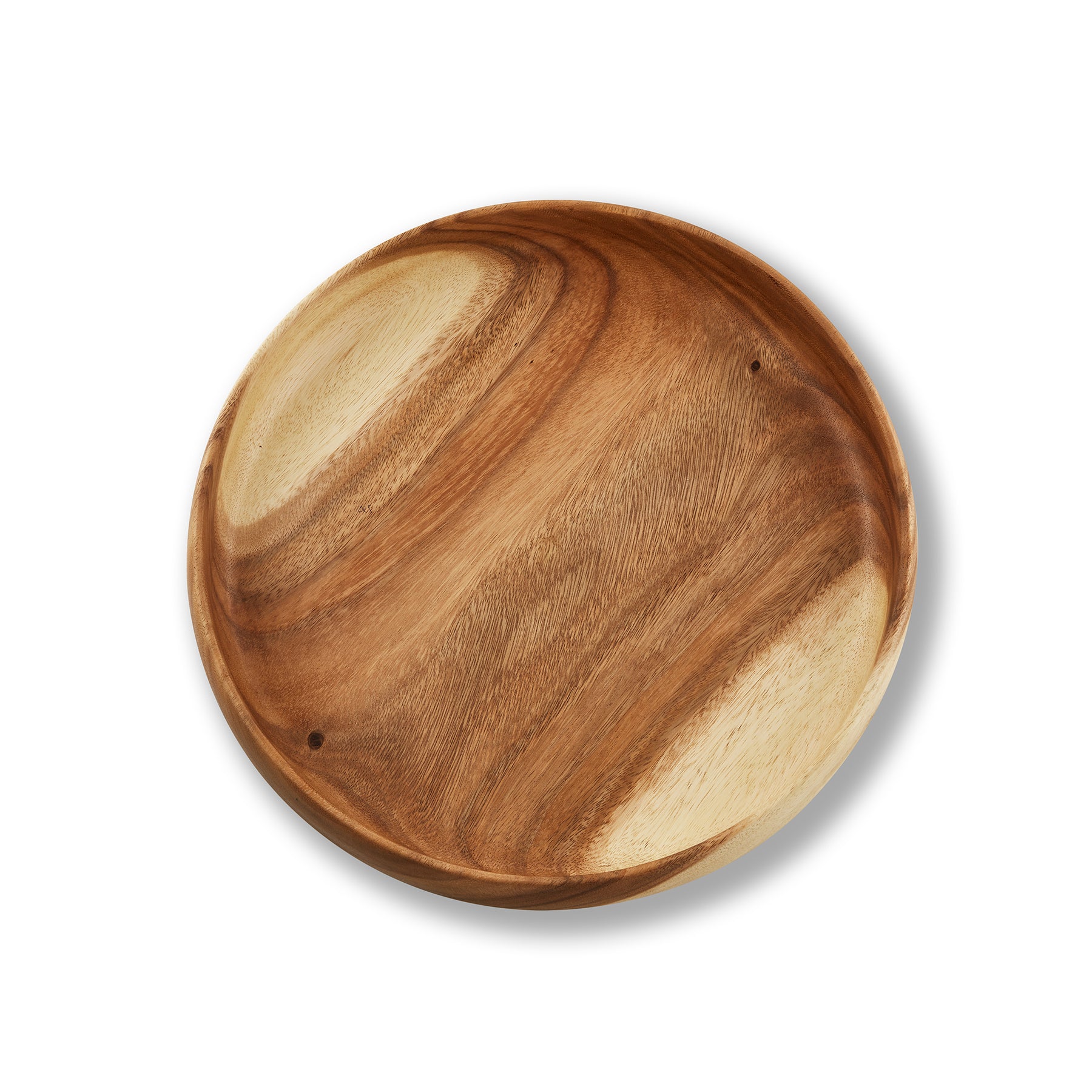 Handcrafted round wooden bowl showcasing unique natural grain and texture, perfect for serving and storage.