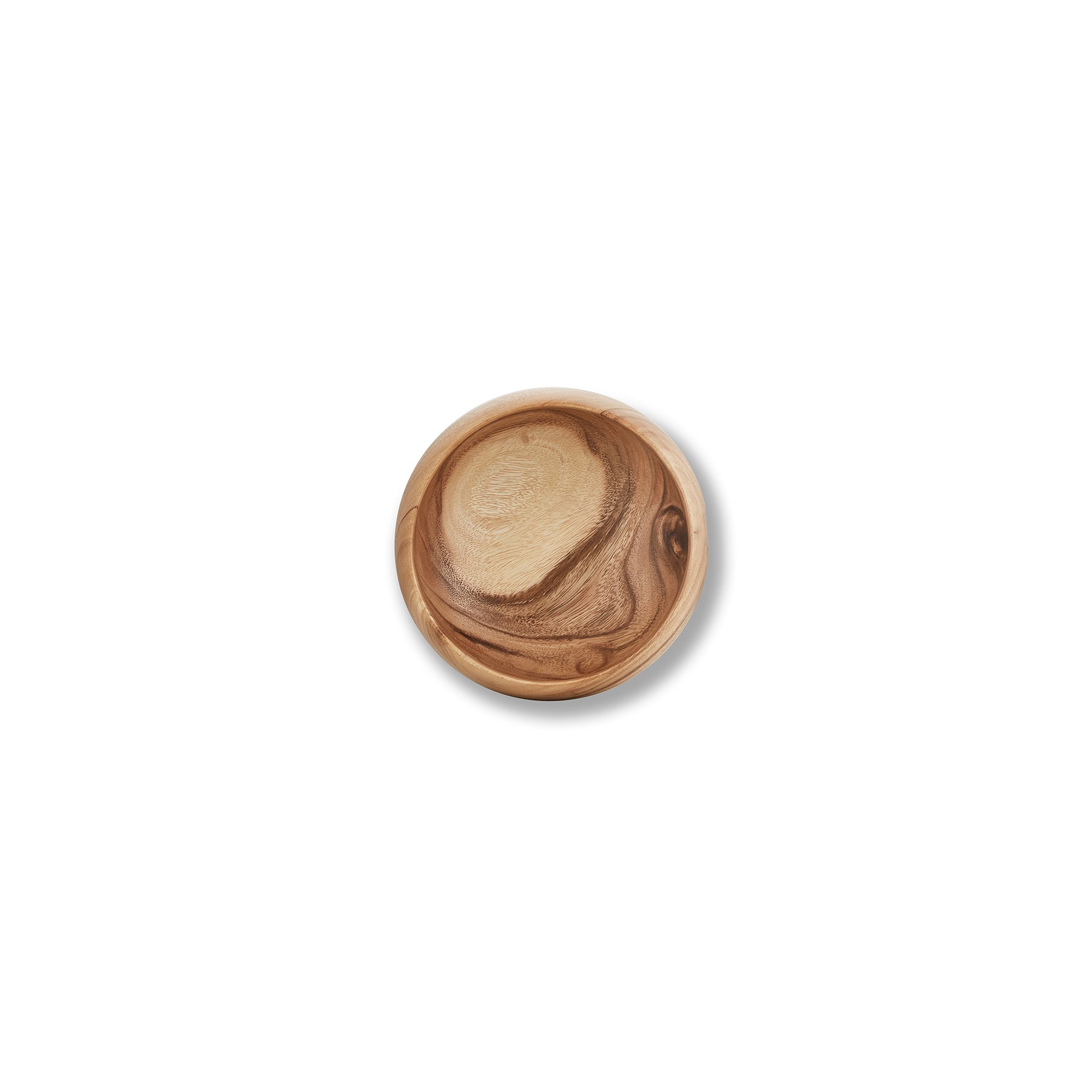 Handcrafted round wooden bowl showcasing unique grain, perfect for serving and stylish storage.
