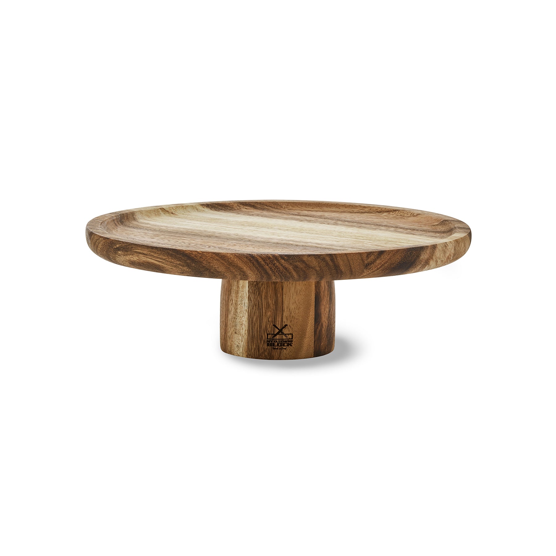 Handcrafted wooden cake stand with a round platform and durable base, perfect for showcasing desserts.