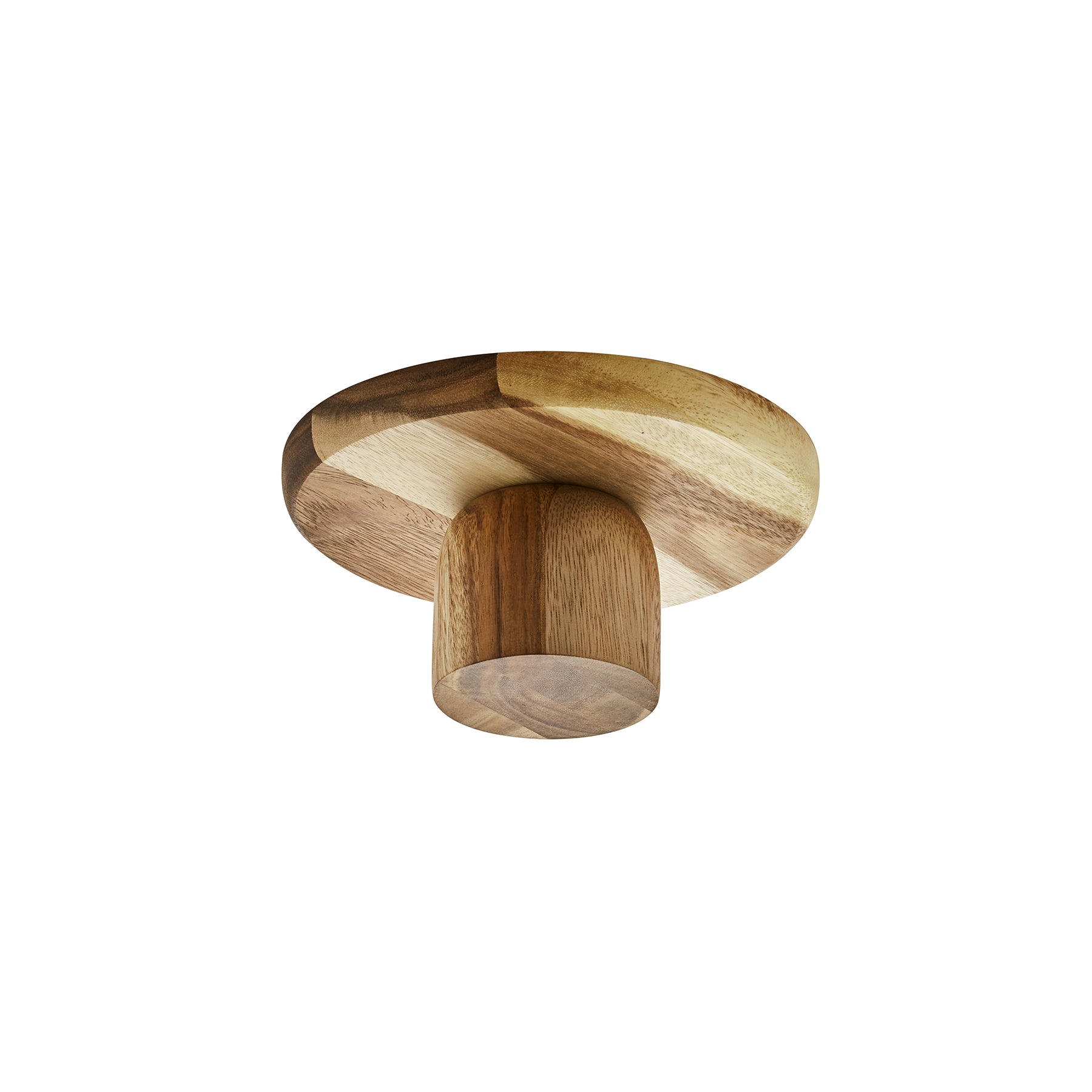 Handcrafted wooden cake stand, featuring a round design and elegant finish, perfect for presenting cakes and desserts.