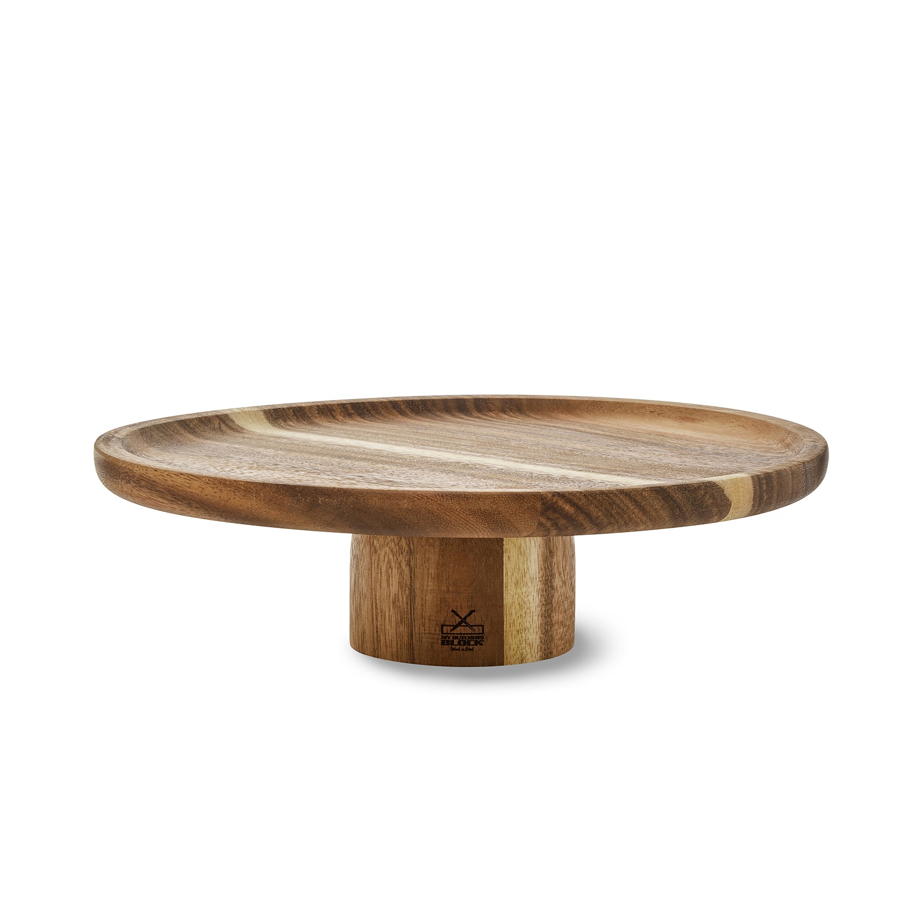 Handcrafted wooden cake stand with raised design, perfect for showcasing desserts and elegant presentations.