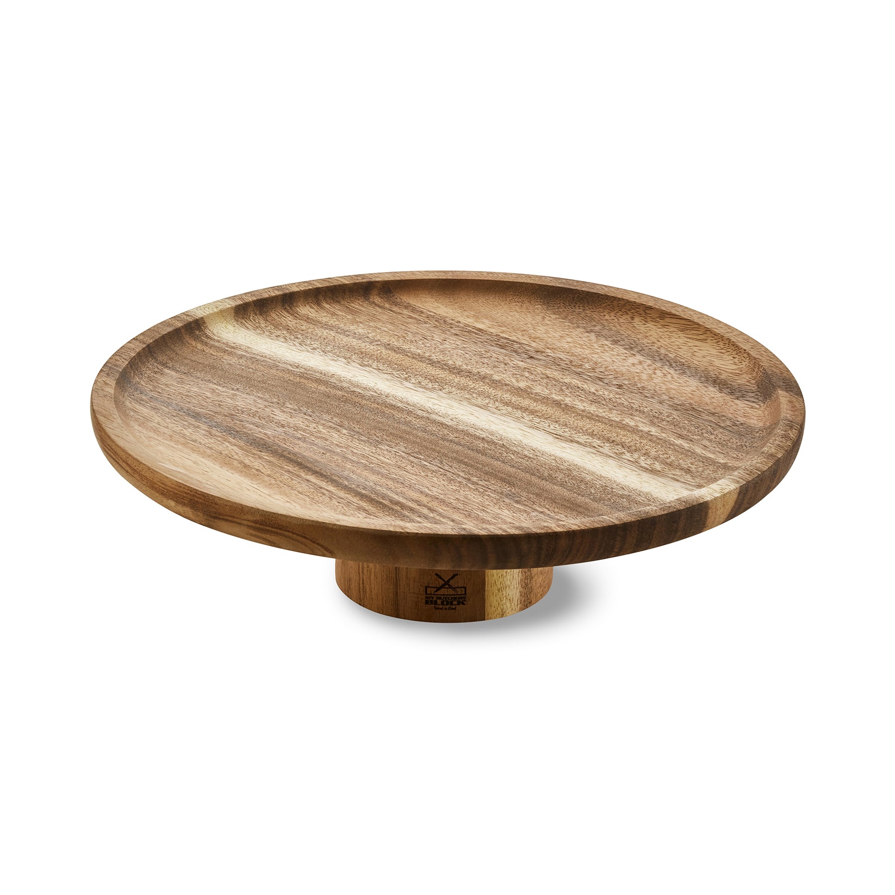 Handcrafted wooden cake stand, round shape, perfect for showcasing cakes and desserts.