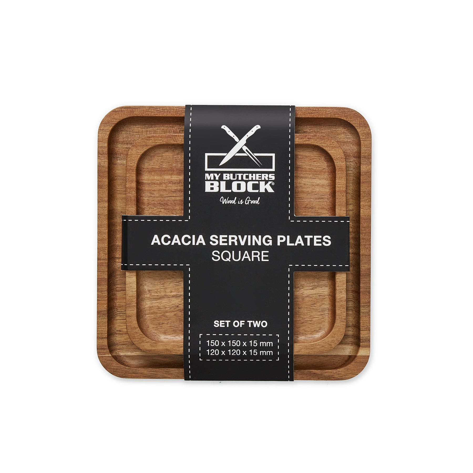 Set of 2 Acacia Serving Plates, Square