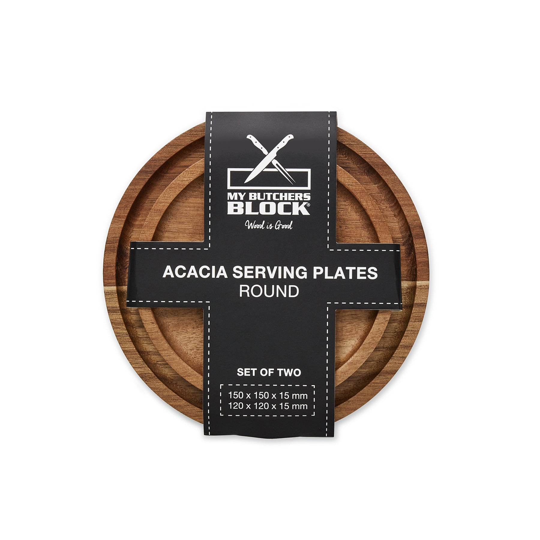 Set of 2 Acacia Serving Plates, Round