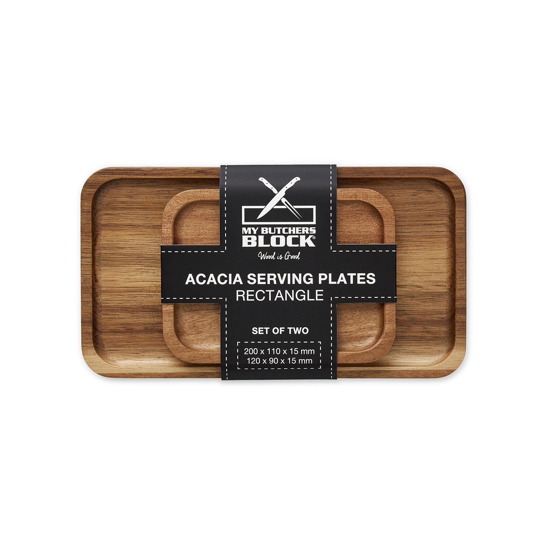 Set of 2 Acacia Serving Plates, Rectangle