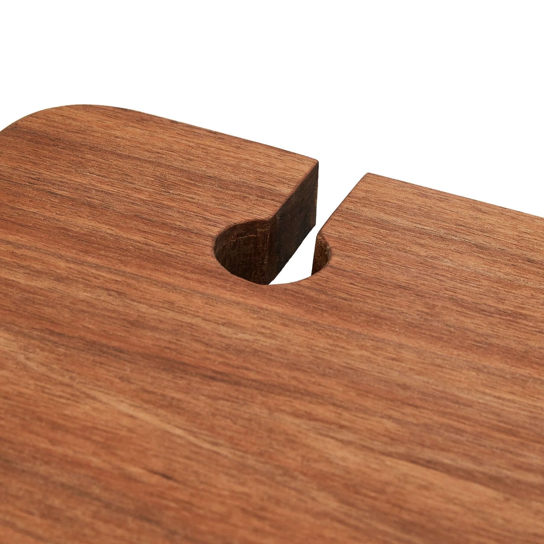 Close-up of My Butchers Block Grazing Table, highlighting the sleek wood finish and unique design features.