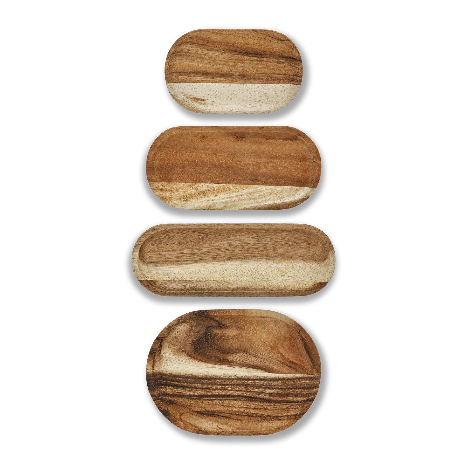 Set of four wooden trays with a natural finish
