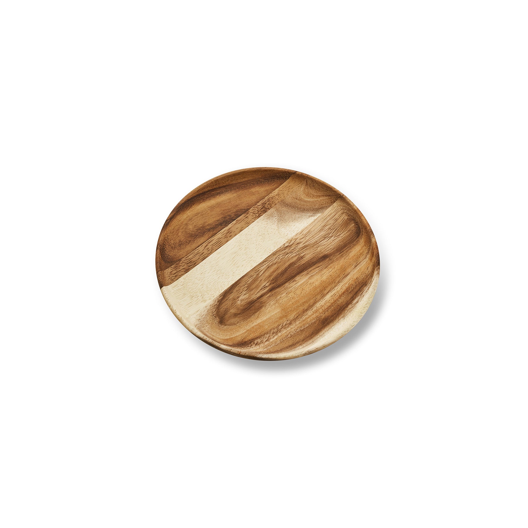 Handcrafted round wooden dinner plate made of Acacia wood, featuring a rustic and modern design, ideal for dining and entertaining.