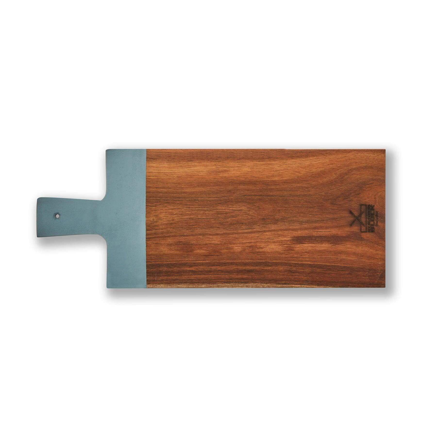 Dipped Serving Board Large in blue paint with natural wood grain, perfect for serving charcuterie and more.