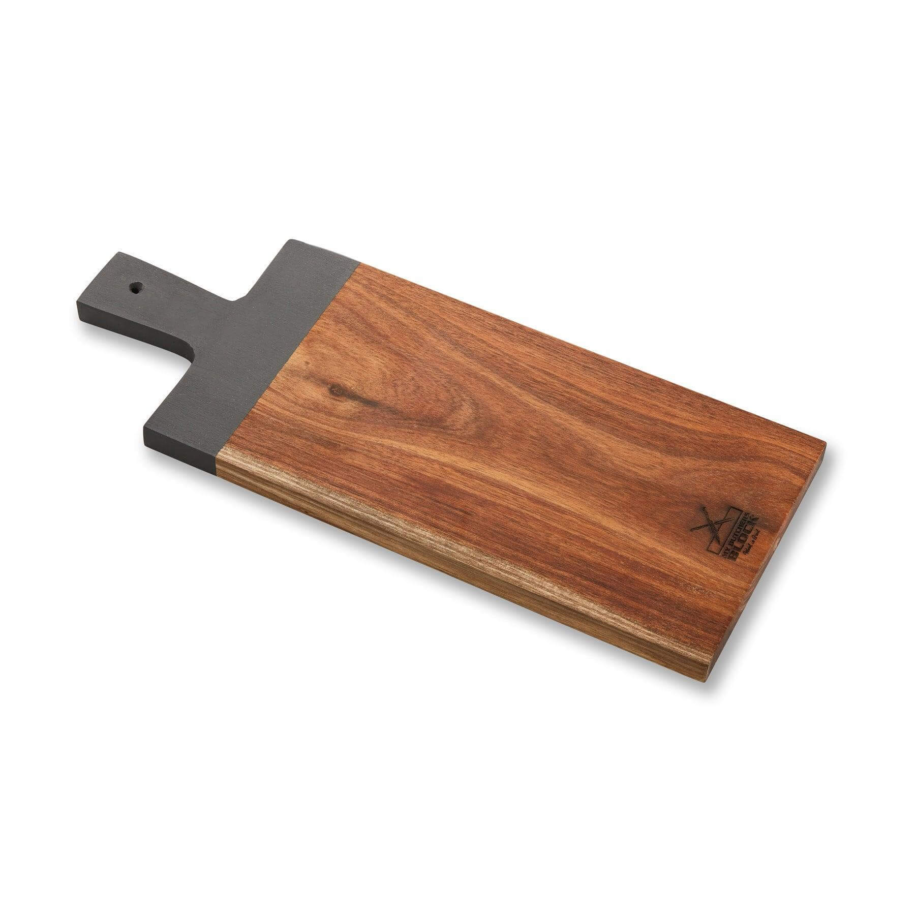 Dipped Serving Board Large in pebble grey with Acacia wood grain and integrated handle for elegant serving.