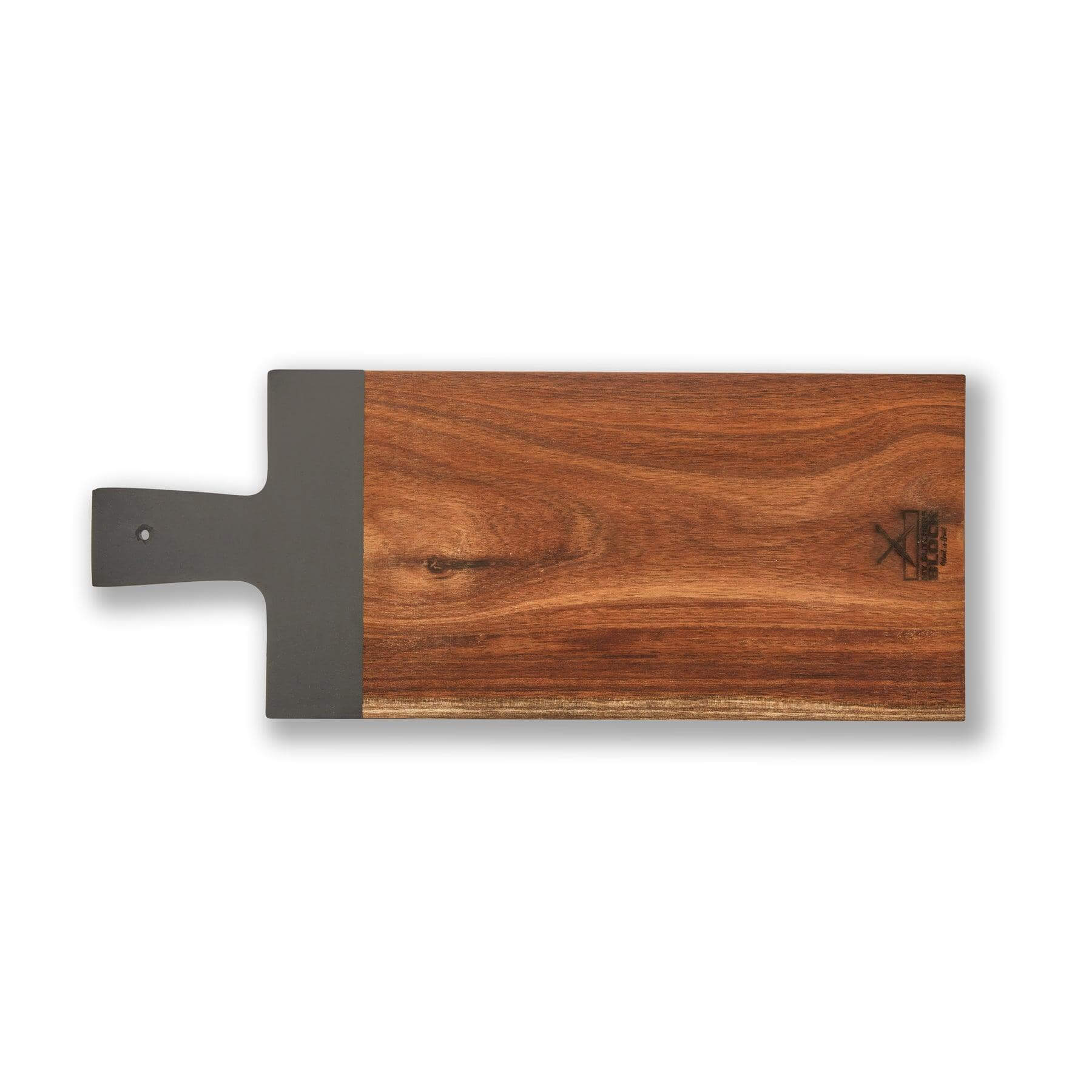 Dipped Serving Board Large in Grey with Acacia wood grain and integrated handle for elegant food presentation.