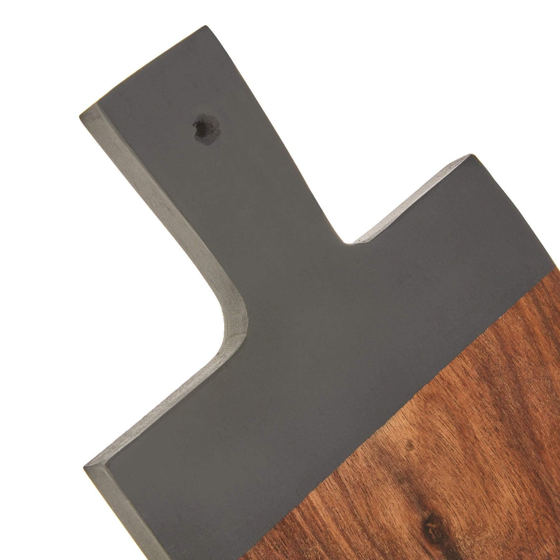 Dipped Serving Board Large - Grey showcasing a modern design with natural Acacia wood and integrated handle.