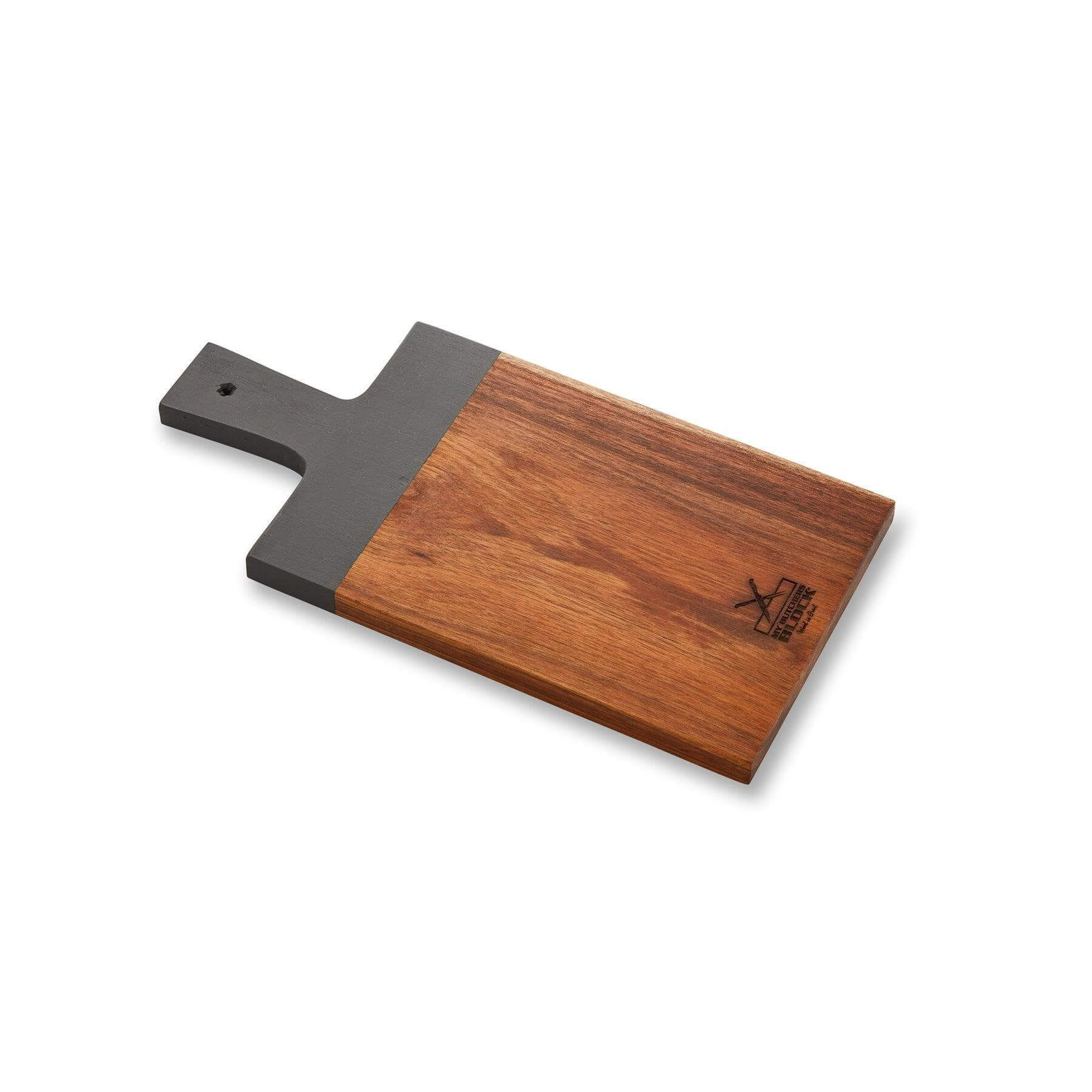Compact dipped serving board in pebble grey with acacia wood, ideal for small servings and gatherings.