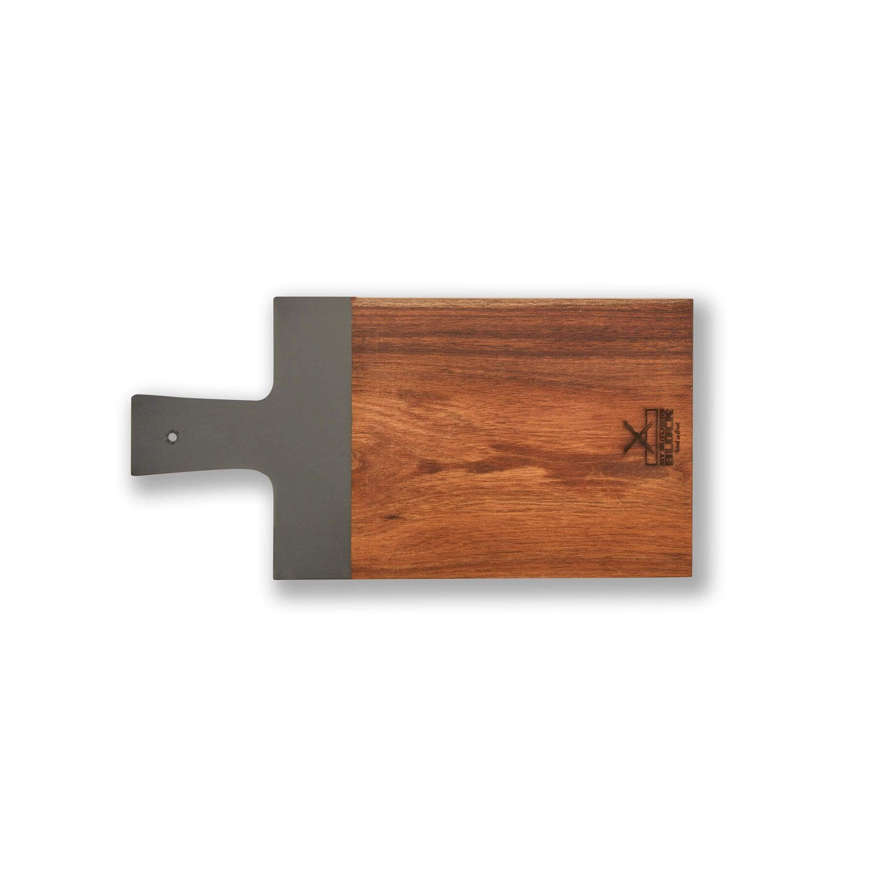 Dipped Serving Board Small in pebble grey with natural Acacia wood, ideal for serving at gatherings.