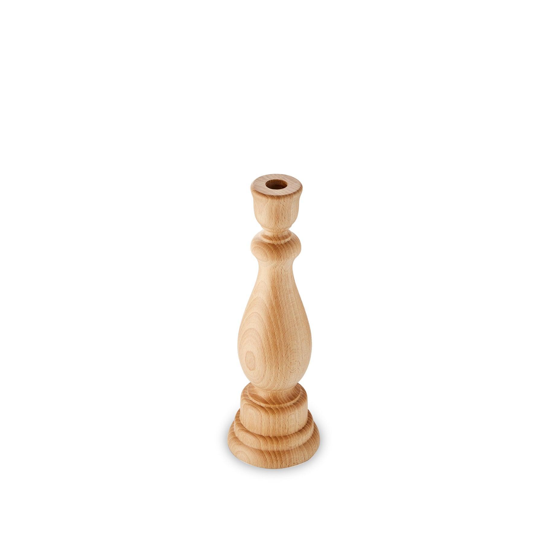 Rustic solid beechwood candlestick holder, medium size, minimalist design, perfect for home decor and gifts.