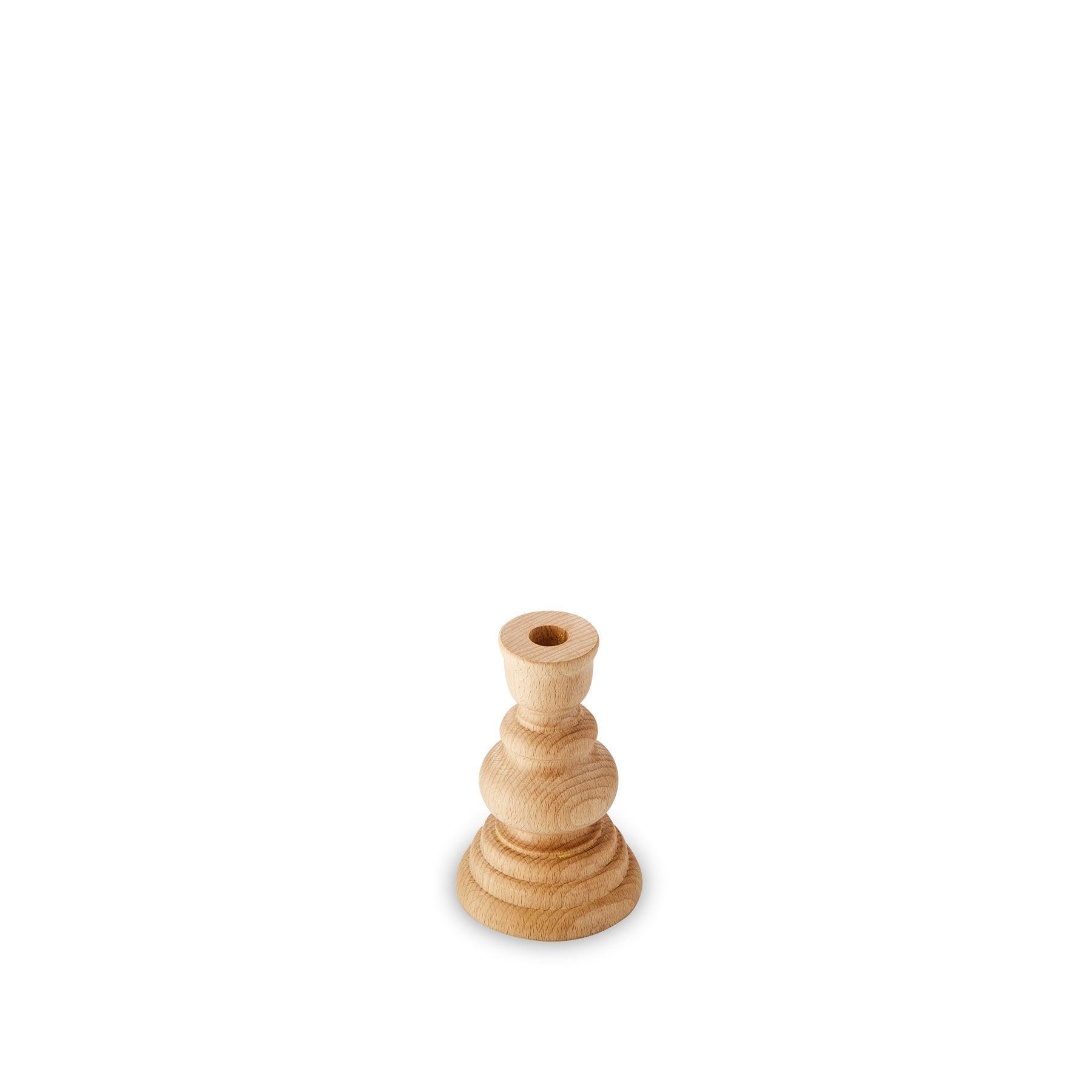 Small solid Beechwood candlestick holder with rustic design from My Butchers Block, perfect for minimalist decor.