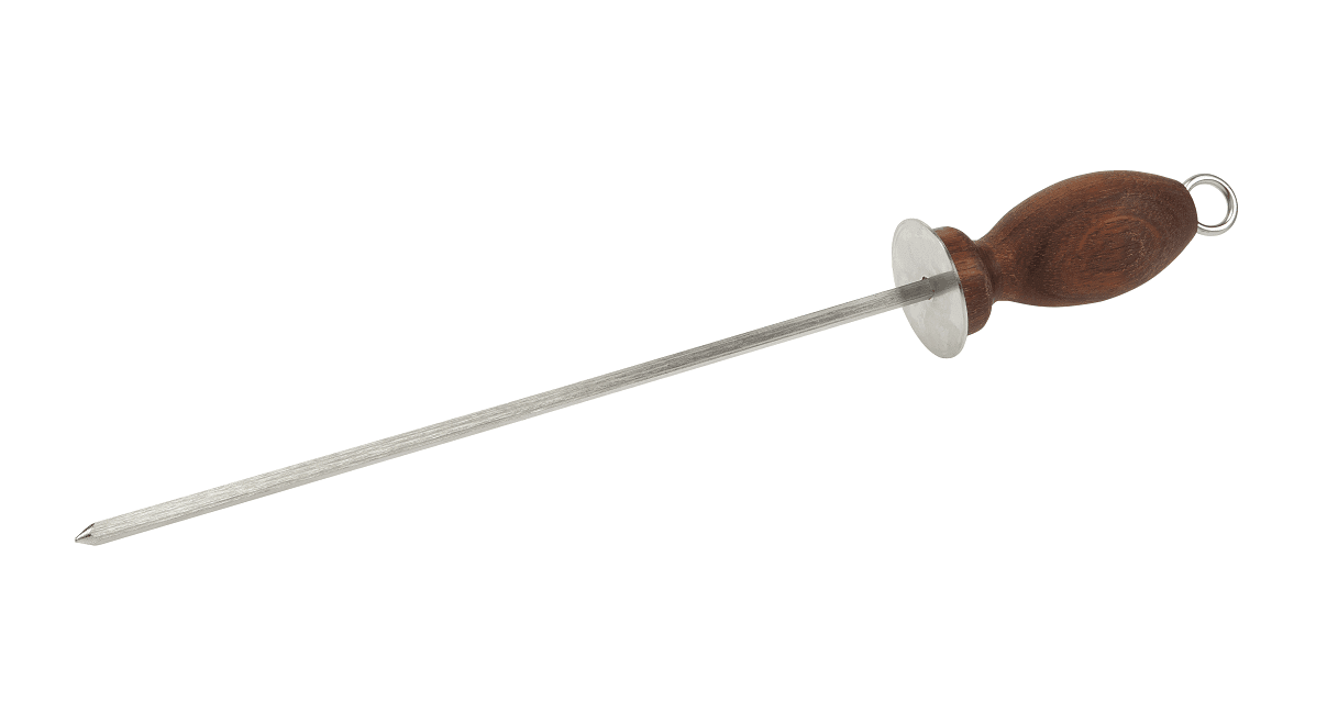 Single skewer with a solid wooden handle, perfect for grilling meat, fish, and vegetables. Ideal for outdoor cooking.