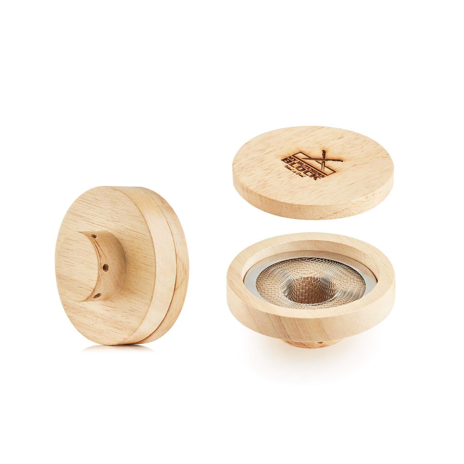 Cocktail Smoking Kit wooden smoker with removable lid and mesh filter for infusing flavors into drinks.
