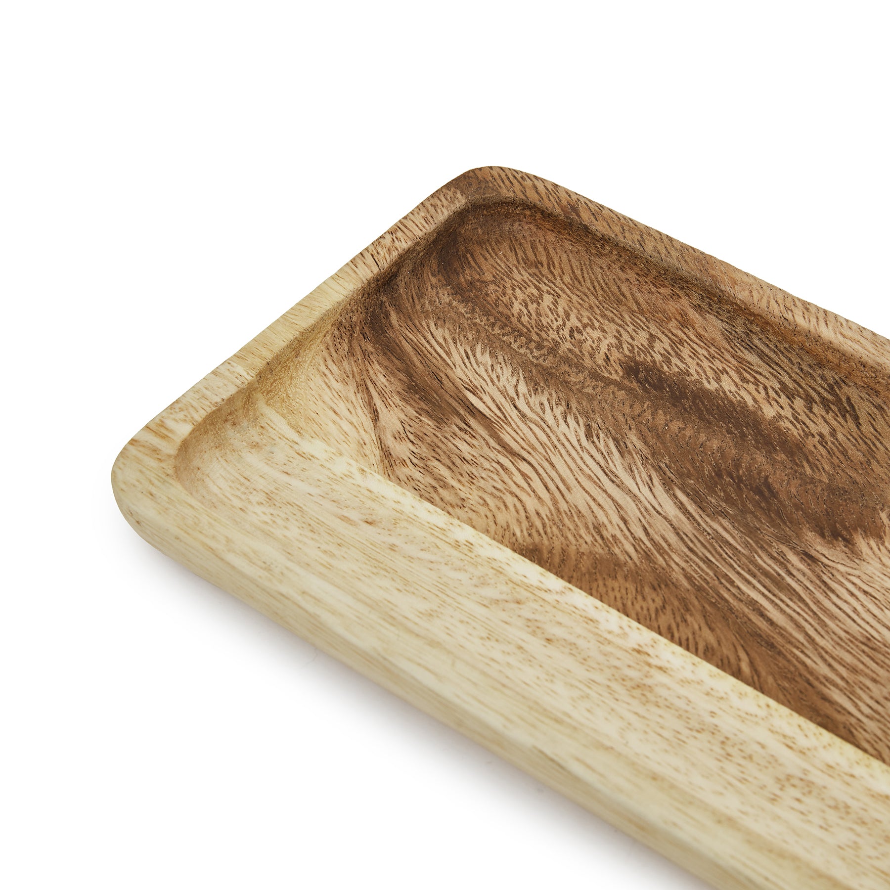 Close-up of a mini wooden tray in square style, showcasing its smooth Acacia wood finish and rustic design.